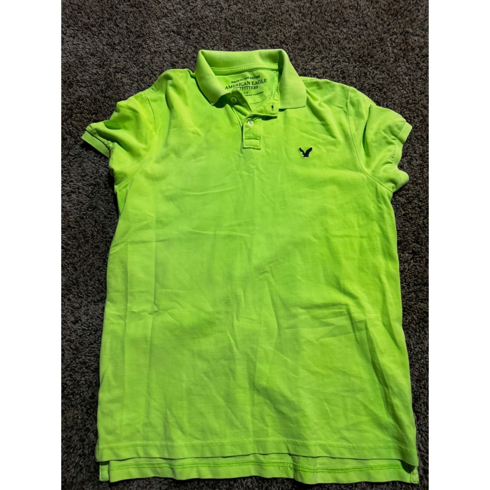 American Eagle Mens Athletic Fit Polo Shirt Neon Lime Green Eagle Logo Large L